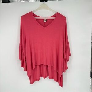 Akemi + Kin Pink Oversized Ruffle Short Sleeve Top XS/S